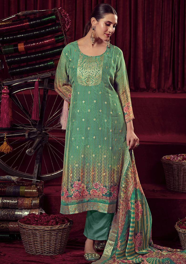 Green Jacquard Muslin Kurta Set