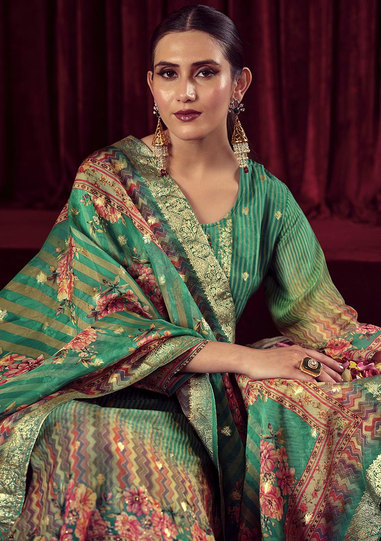 Green Jacquard Muslin Kurta Set