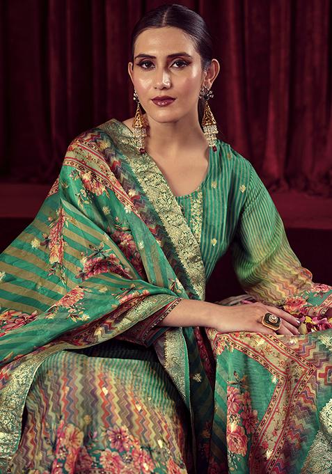 Green Jacquard Muslin Kurta Set