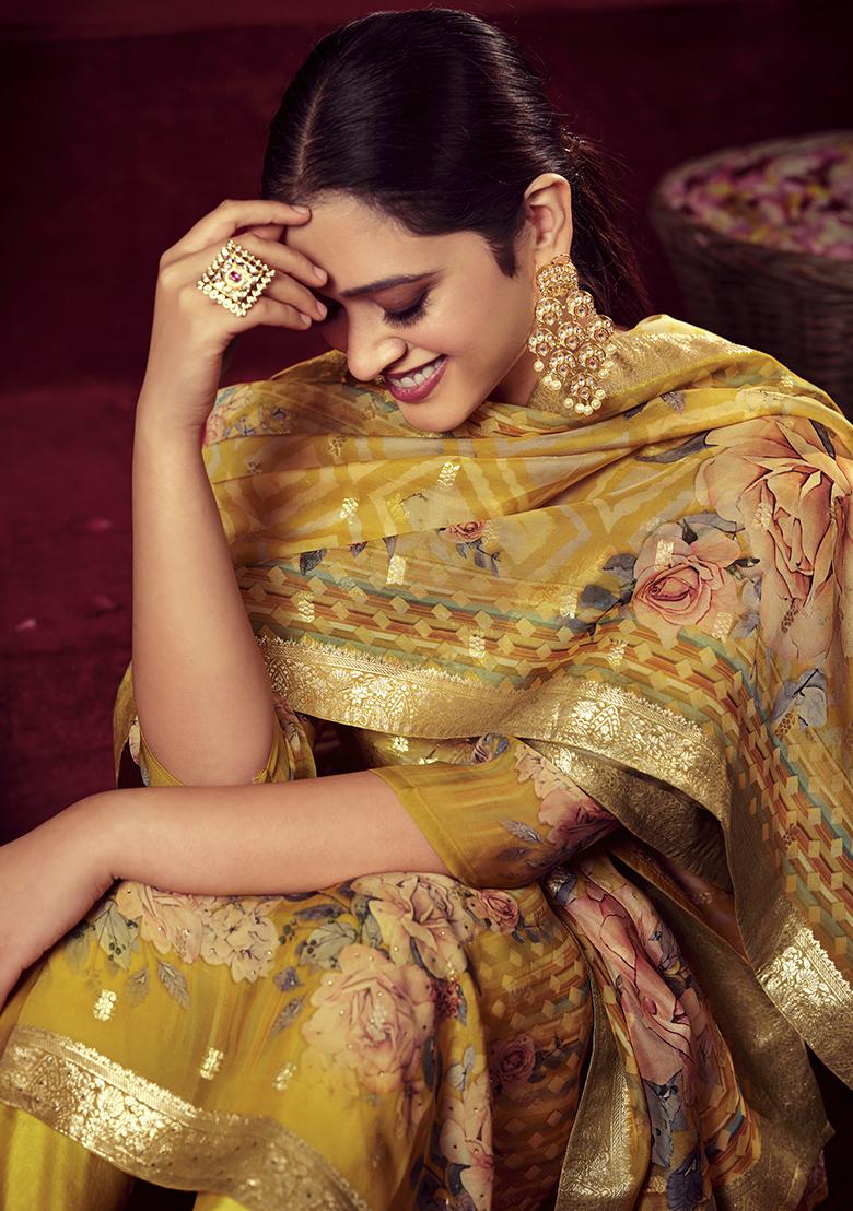 Mustard Jacquard Muslin Kurta Set