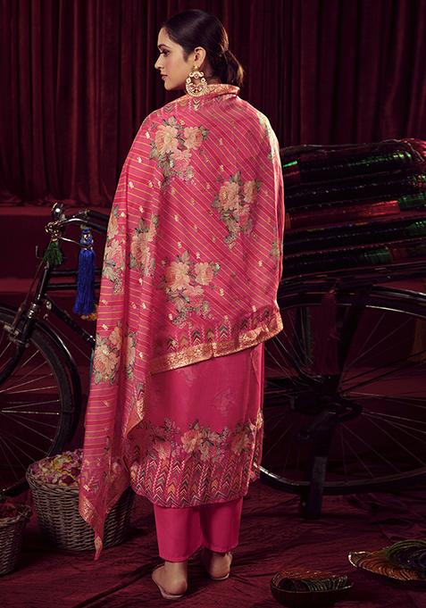 Magenta Jacquard Muslin Kurta Set