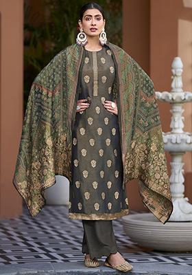 Green Jacquard Pure Silk Kurta Set