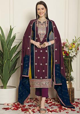 Magenta Embroidered Chinon Chiffon Kurta Set