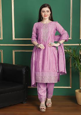 Pink Embroidered Chinon Chiffon Kurta Set
