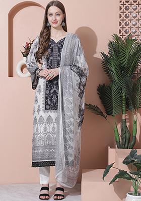 Off White Digital Print Pure Cotton Kurta Set