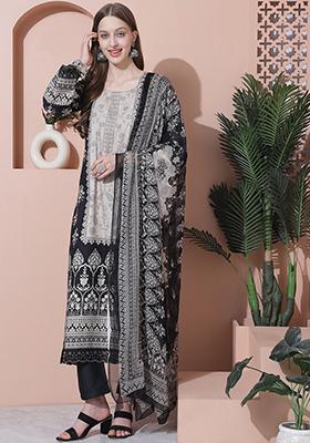 Black Digital Print Pure Cotton Kurta Set