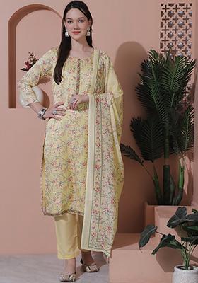 Yellow Digital Print Satin Kurta Set