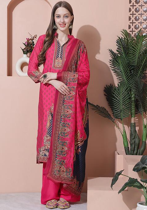Magenta Embroidered Muslin Kurta Set