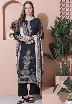 Charcoal Black Embroidered Muslin Kurta Set