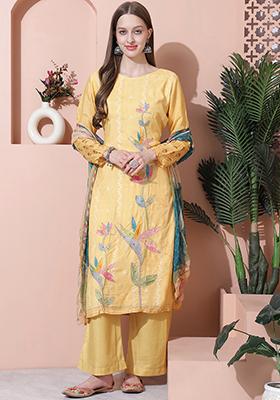 Yellow Digital Print Muslin Kurta Set