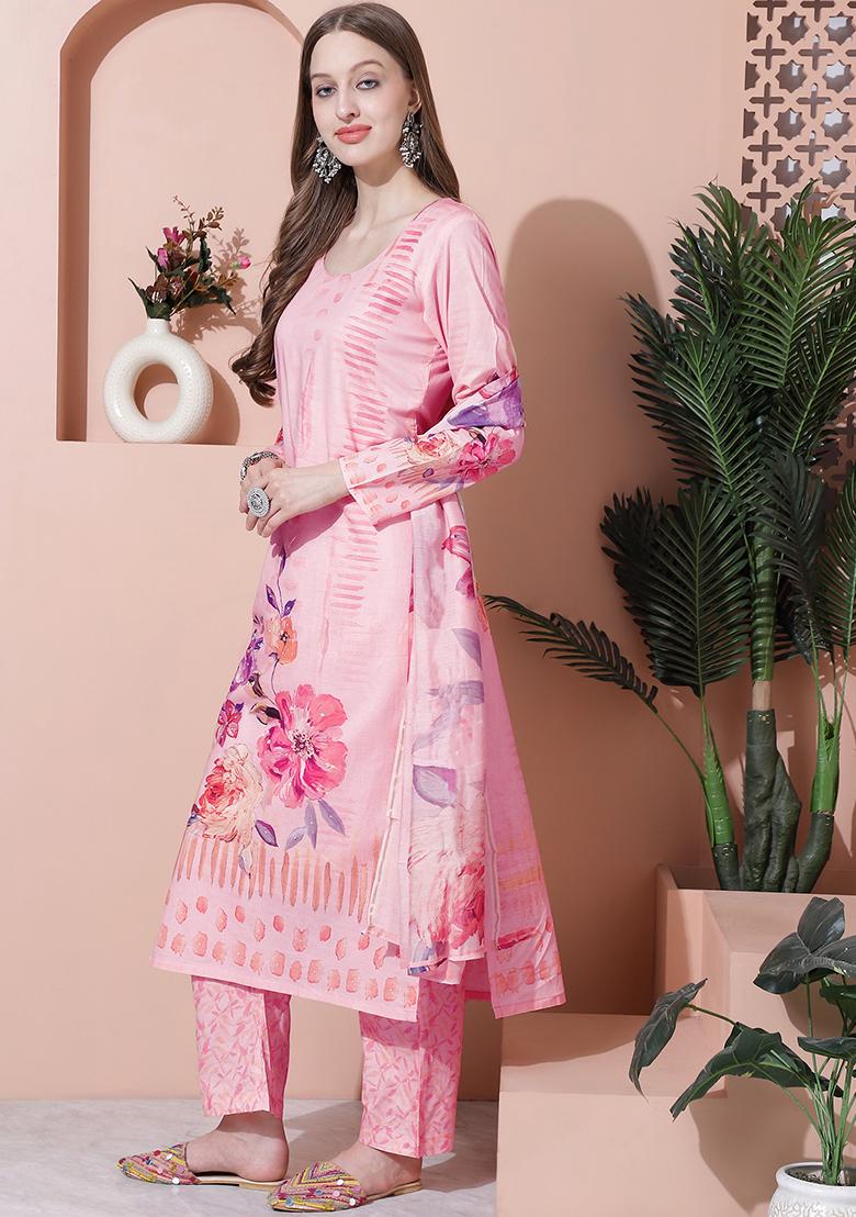 Pink Digital Print Cotton Kurta Set
