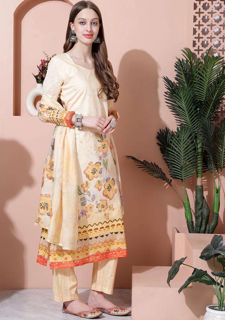 Yellow Digital Print Cotton Kurta Set