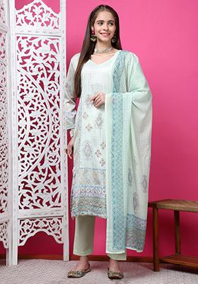 Pista Green Digital Print Cotton Kurta Set