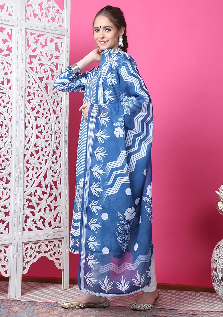 Indigo Blue Digital Print Cotton Kurta Set
