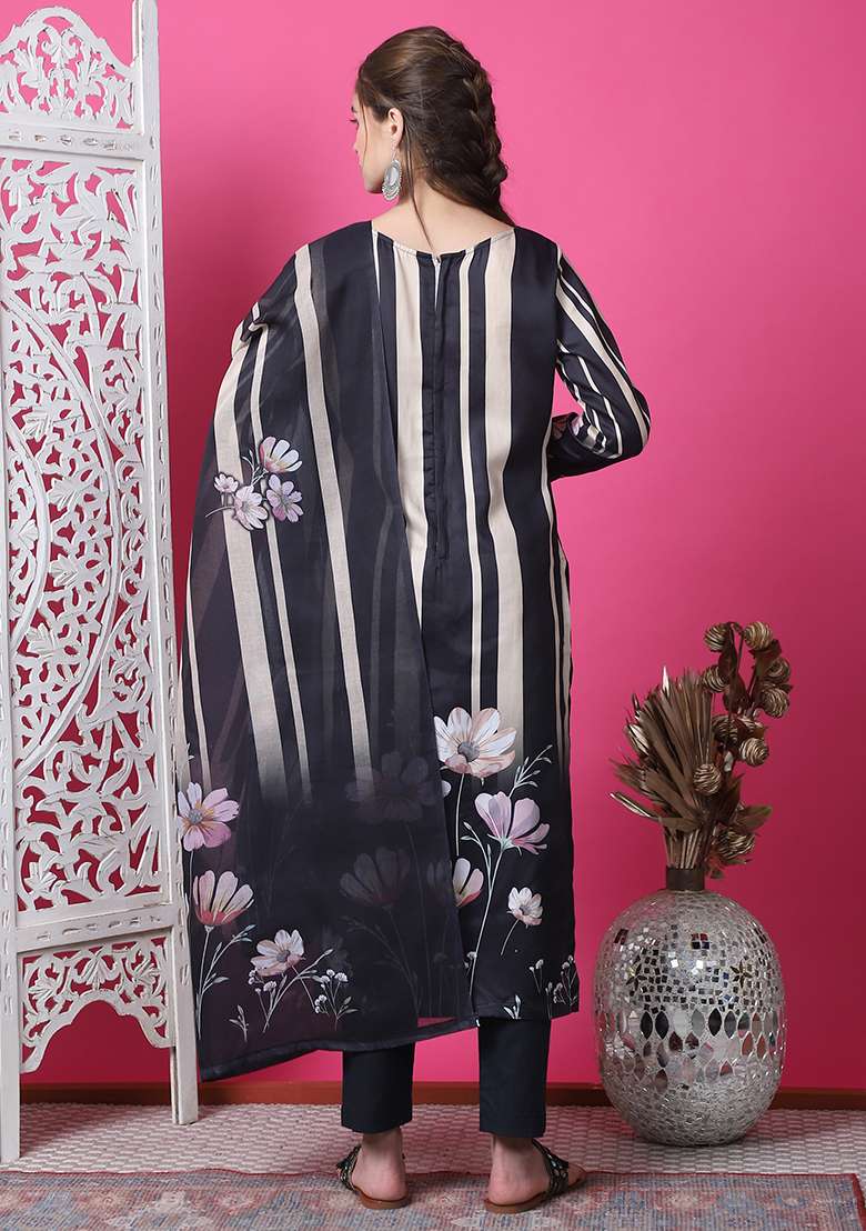 Black Digital Print Cotton Kurta Set - Indya
