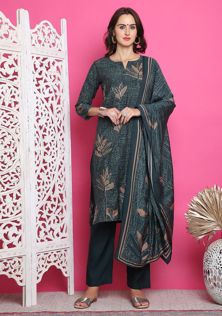 Green Digital Print Muslin Kurta Set