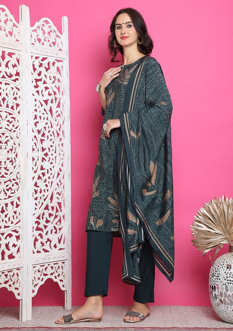Green Digital Print Muslin Kurta Set
