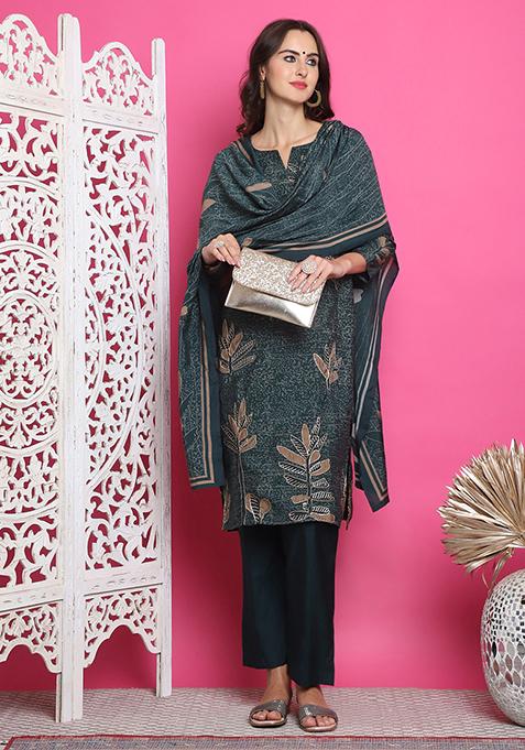 Green Digital Print Muslin Kurta Set