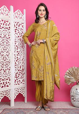 Mustard Digital Print Muslin Kurta Set