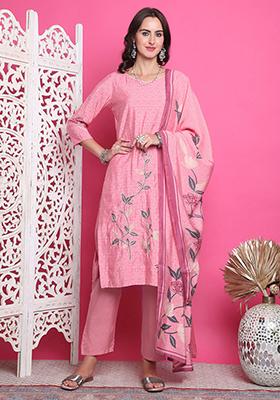 Pink Digital Print Muslin Kurta Set