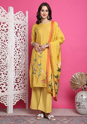 Yellow Digital Print Muslin Kurta Set
