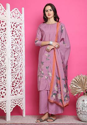 Purple Digital Print Muslin Kurta Set