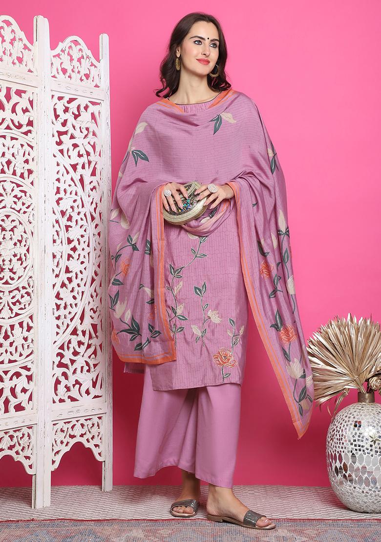 Purple Digital Print Muslin Kurta Set