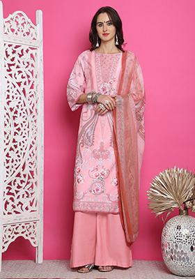 Pink Digital Print Satin Kurta Set