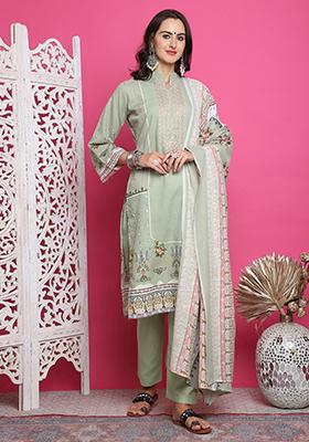 Green Digital Print Cotton Kurta Set