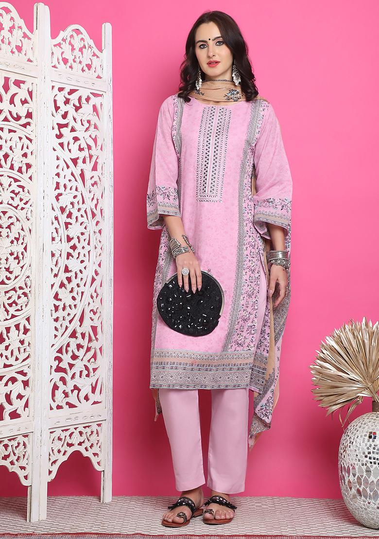 Pink Digital Print Cotton Kurta Set