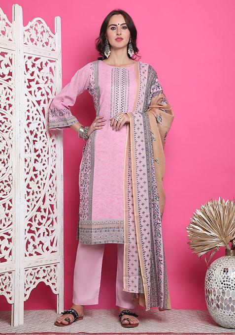Pink Digital Print Cotton Kurta Set