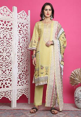Lemon Yellow Digital Print Cotton Kurta Set
