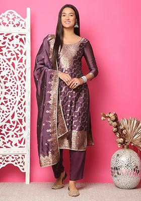 Violet Jacquard Silk Jacquard Kurta Set