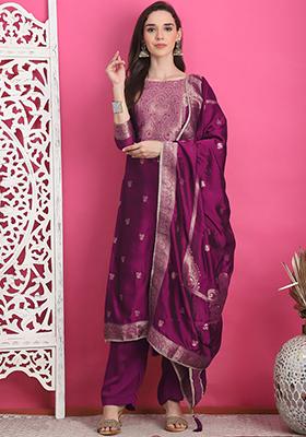 Wine Jacquard Silk Jacquard Kurta Set
