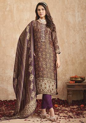 Purple Digital Print Pure Tissue Shimmer Kurta Set