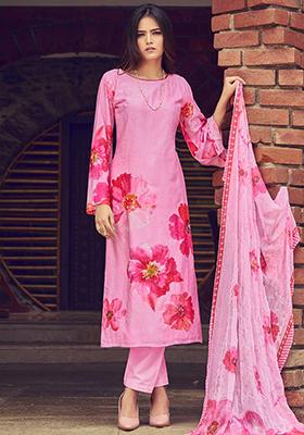 Pink Digital Print Muslin Kurta Set