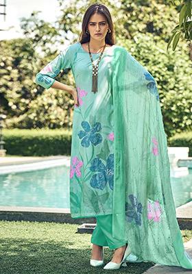 Green Digital Print Muslin Kurta Set