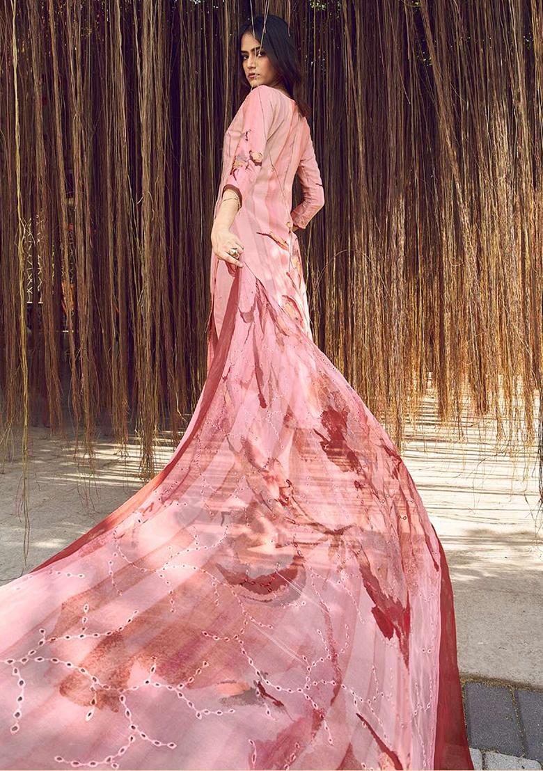 Peach Digital Print Muslin Kurta Set