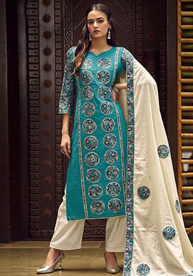 Teal Digital Print Pure Cotton Kurta Set