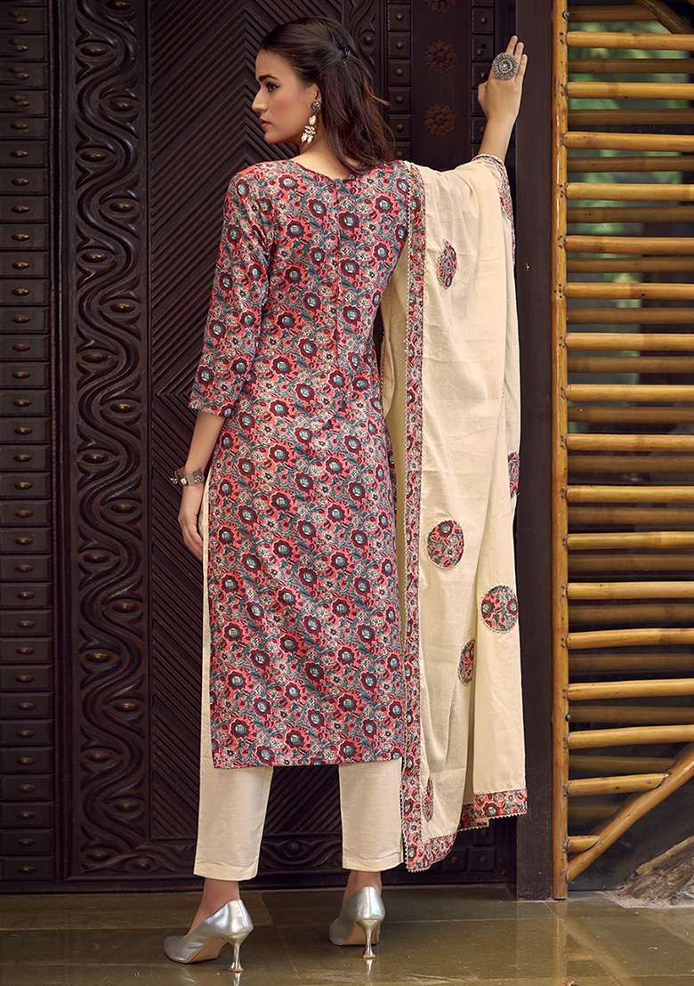 Coral Printed Cotton Pakistani Suit Set - Indya