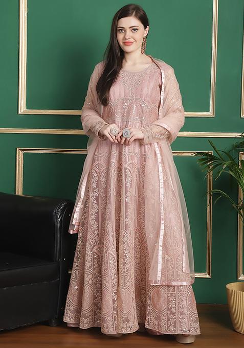 Pink Embroidered Net Anarkali Set