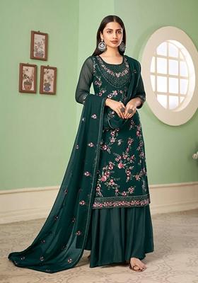 Green Thread Embroidered Georgette Kurta Set