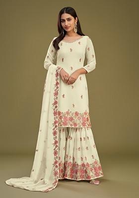 Light Blue Thread Embroidered Georgette Kurta Set