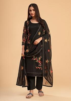 Black Thread Embroidered Georgette Kurta Set