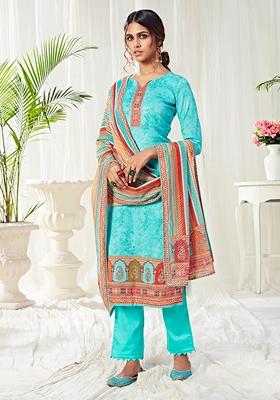 Turquoise Stone Work Cotton Kurta Set