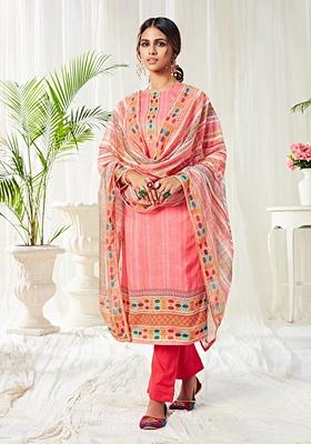 Peach Stone Work Cotton Kurta Set