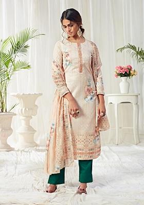 Beige Stone Work Cotton Kurta Set