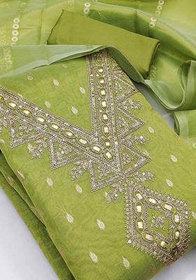Light Green Jacquard Silk Kurta Set
