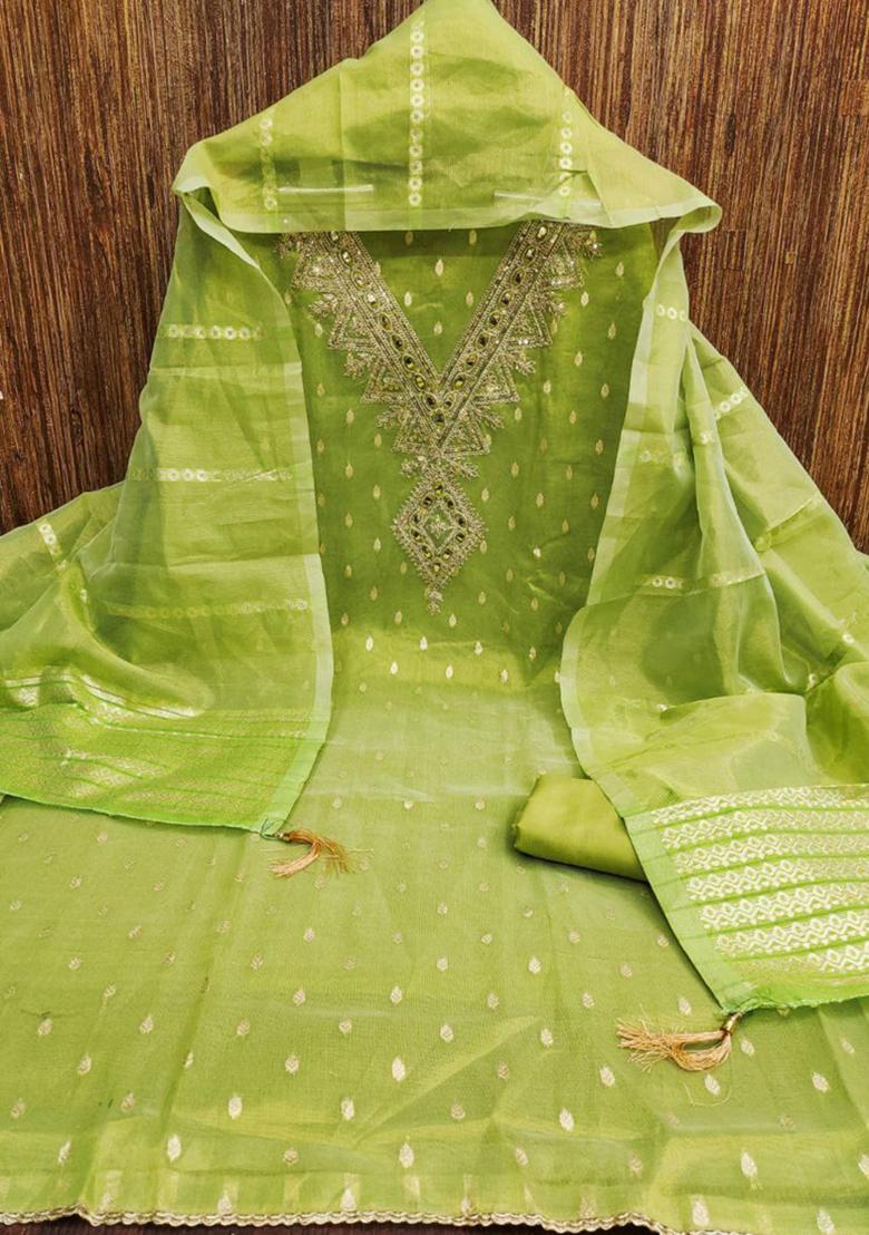 Light Green Jacquard Silk Kurta Set