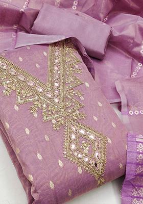 Onion Pink Jacquard Silk Kurta Set